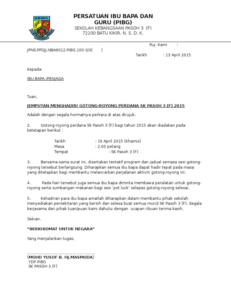 Surat Jemputan Gotong Royong