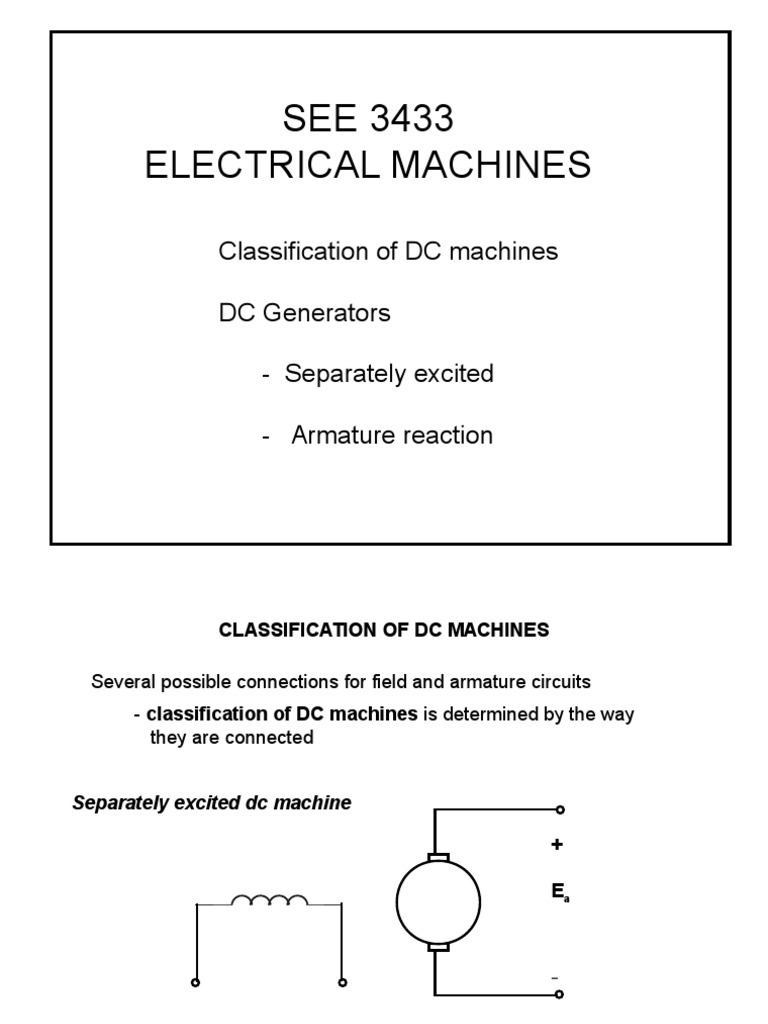 SEE 3433 Electrical Machines Classification of DC Machines DC