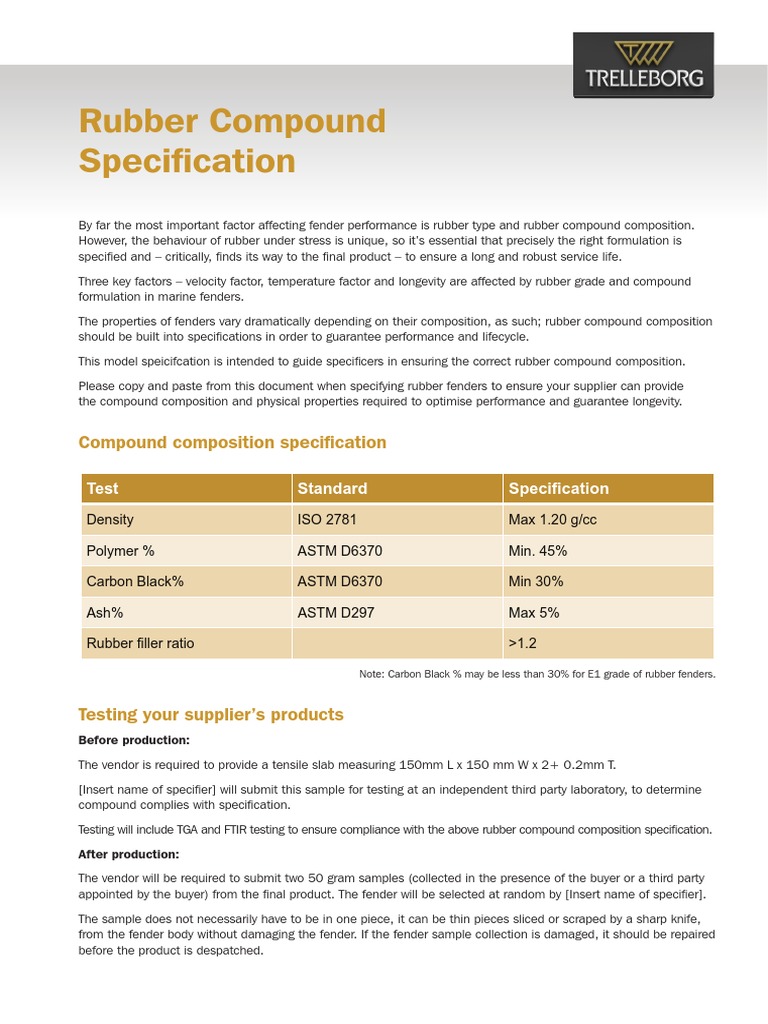 Rubber Compound Specification for Fenders | PDF | Natural Rubber ...