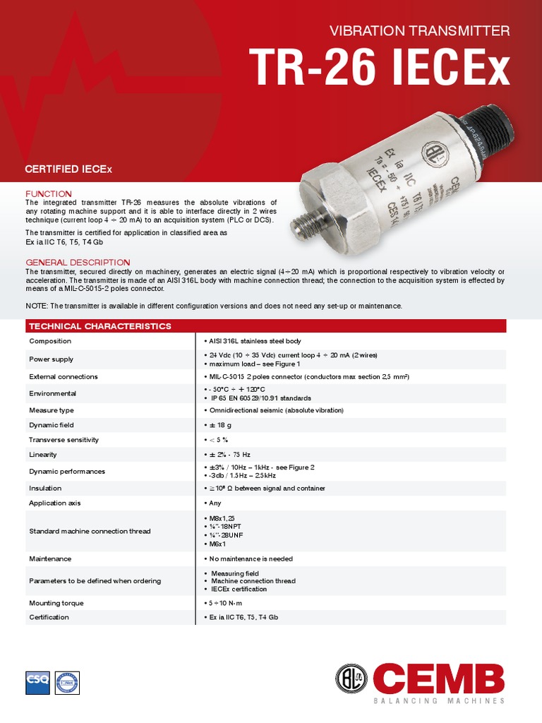 TR-26 IECEx Vibration Transmitter | PDF | Electrical Connector | Microphone