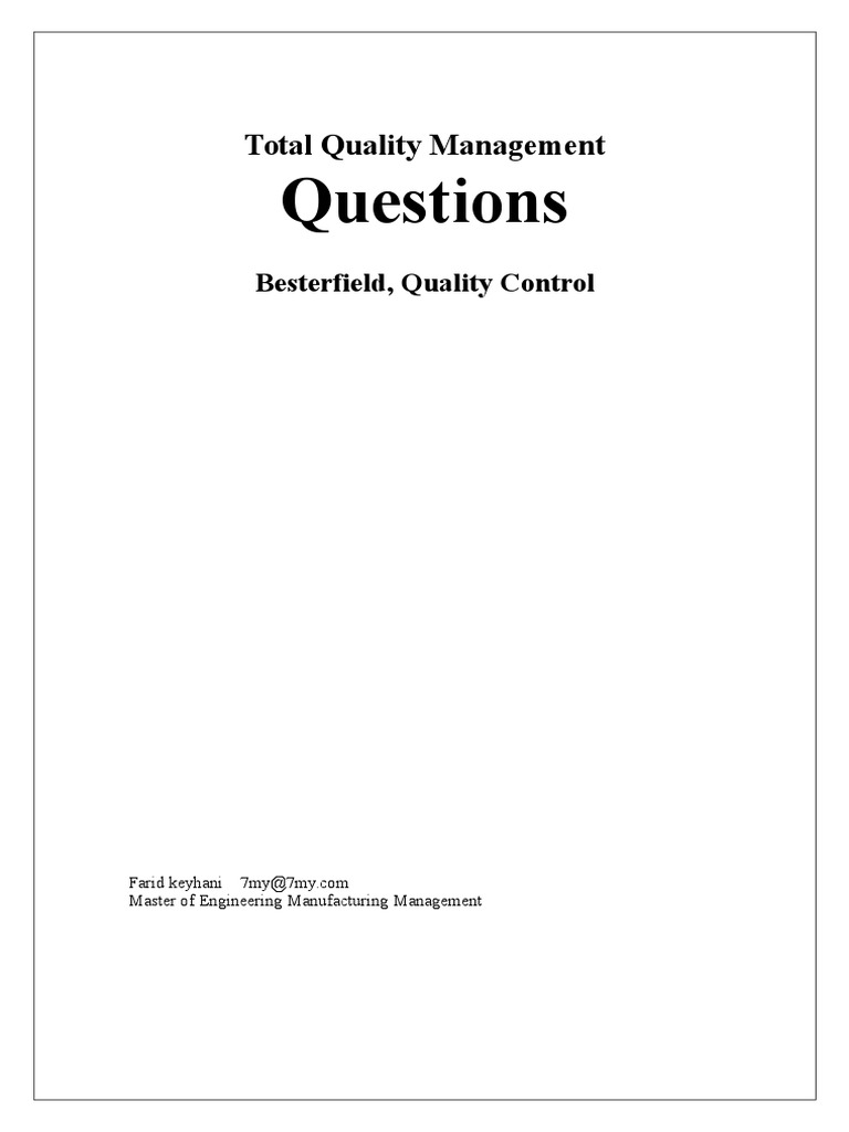 Send TQM MCQ PDF Quality (Business) Quality Assurance