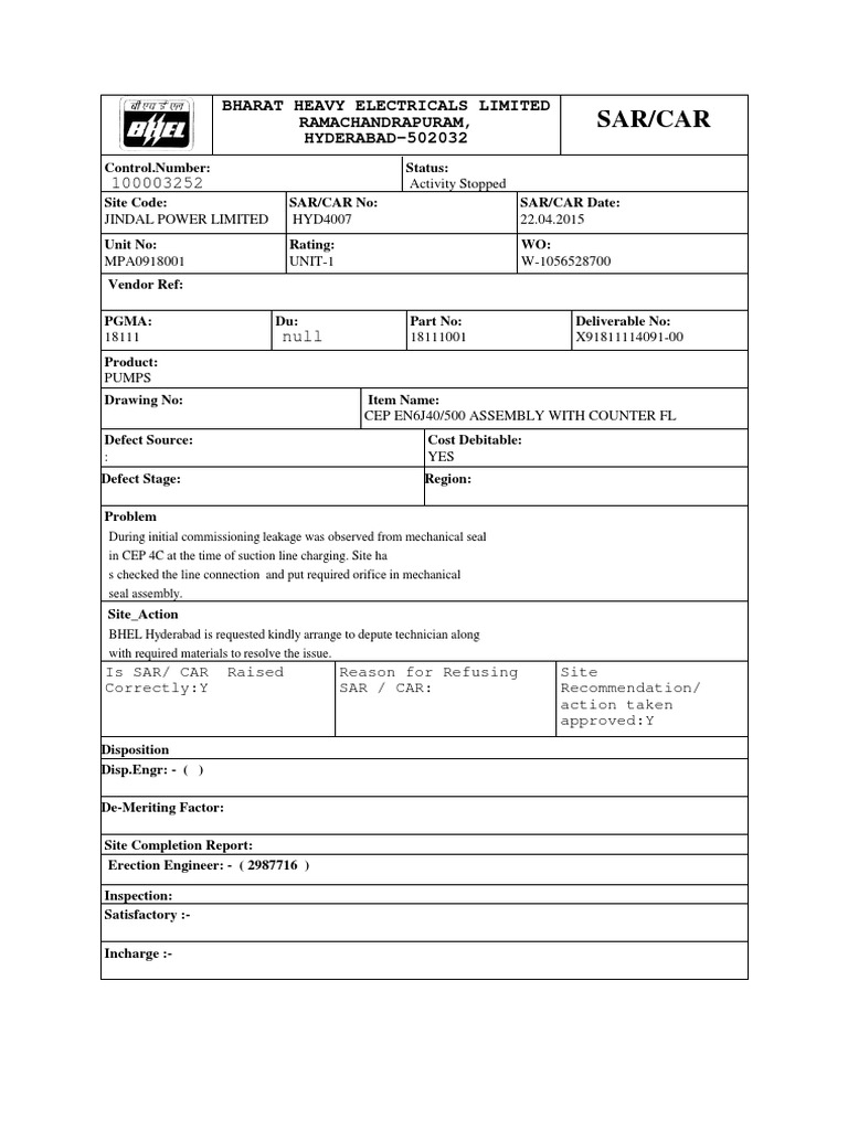 Sar/Car Bharat Heavy Electricals Limited Ramachandrapuram, HYDERABAD