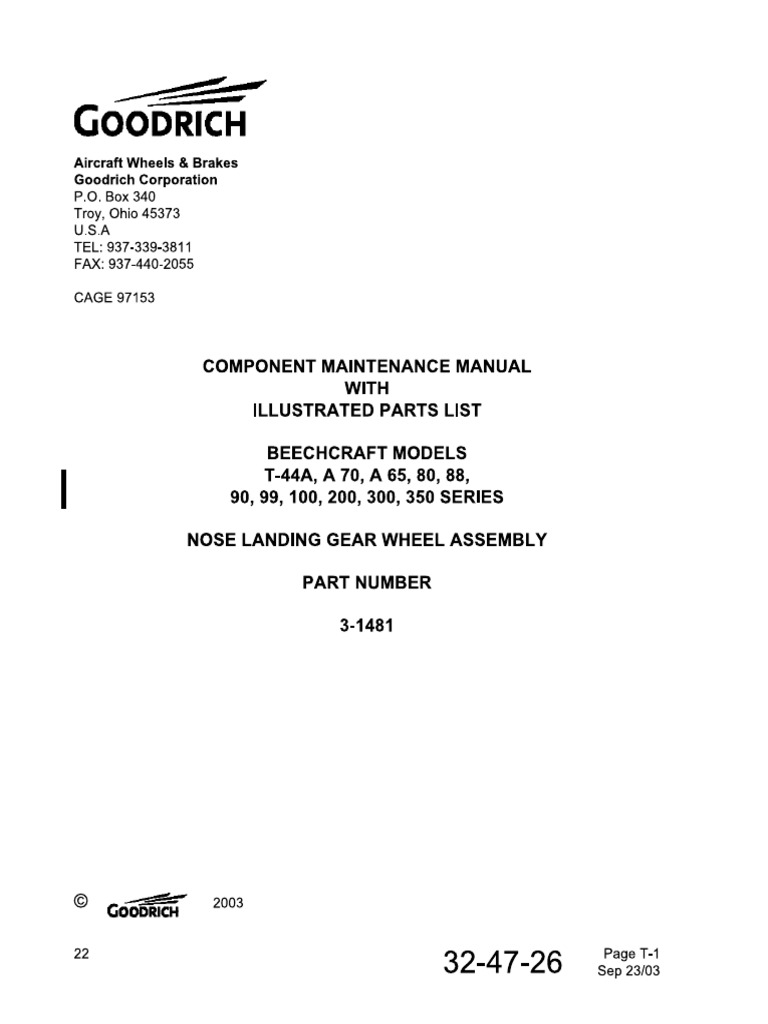 Goodrich Aircraft Wheels Brakes Cmm With Illustrated Parts List Nose Landing Gear Wheel Assy P N 3 1481 Pdf