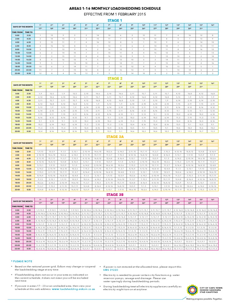 Eskom Load Shedding Schedule For Cape Town Pdf Warfare Of The