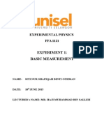 Experiment 1: Basic Measurement: Experimental Physics FFA 1121