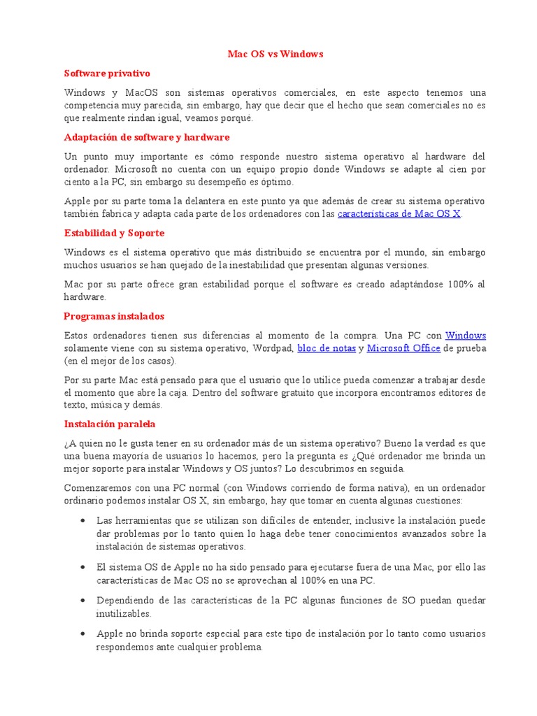 Comparativa: Mac OS vs Windows 10 | PDF | Mac OS | Computadoras personales