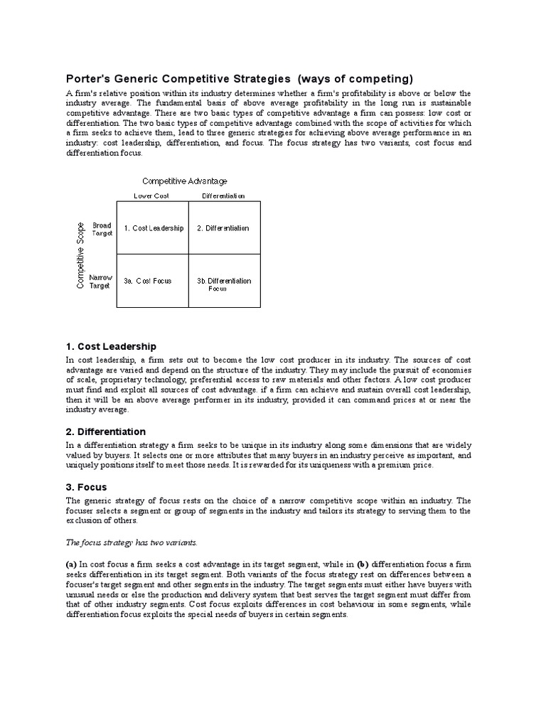 Porter's Generic Competitive Strategies (Ways of Competing) | PDF ...