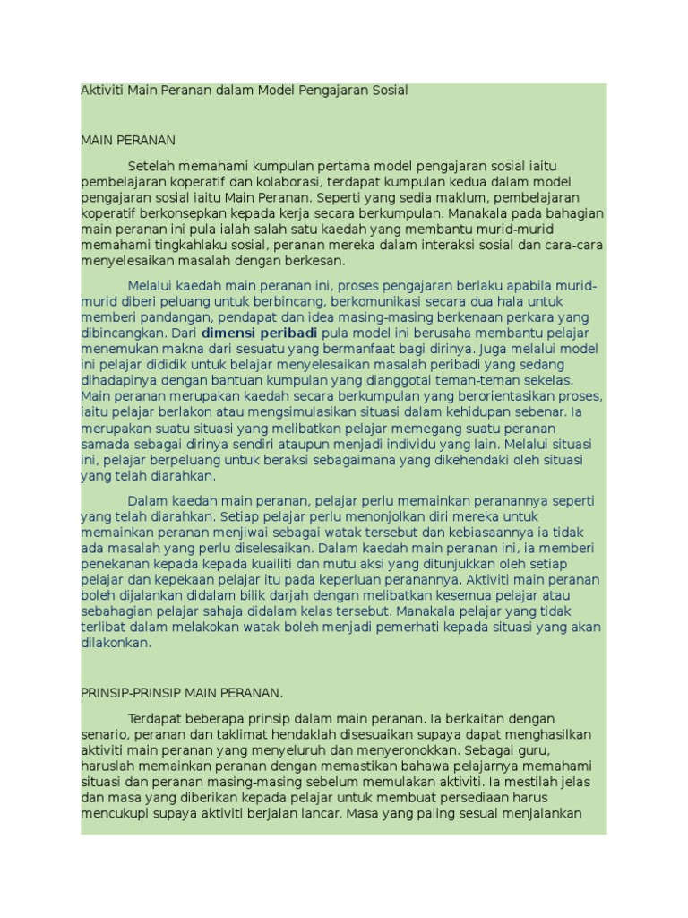 Aktiviti Main Peranan Dalam Model Pengajaran Sosial Pdf