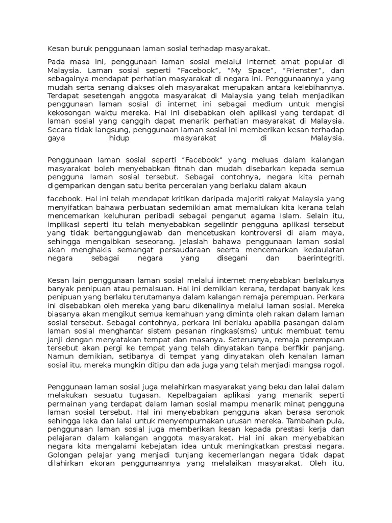 Kesan Buruk Penggunaan Laman Sosial Terhadap Masyarakat