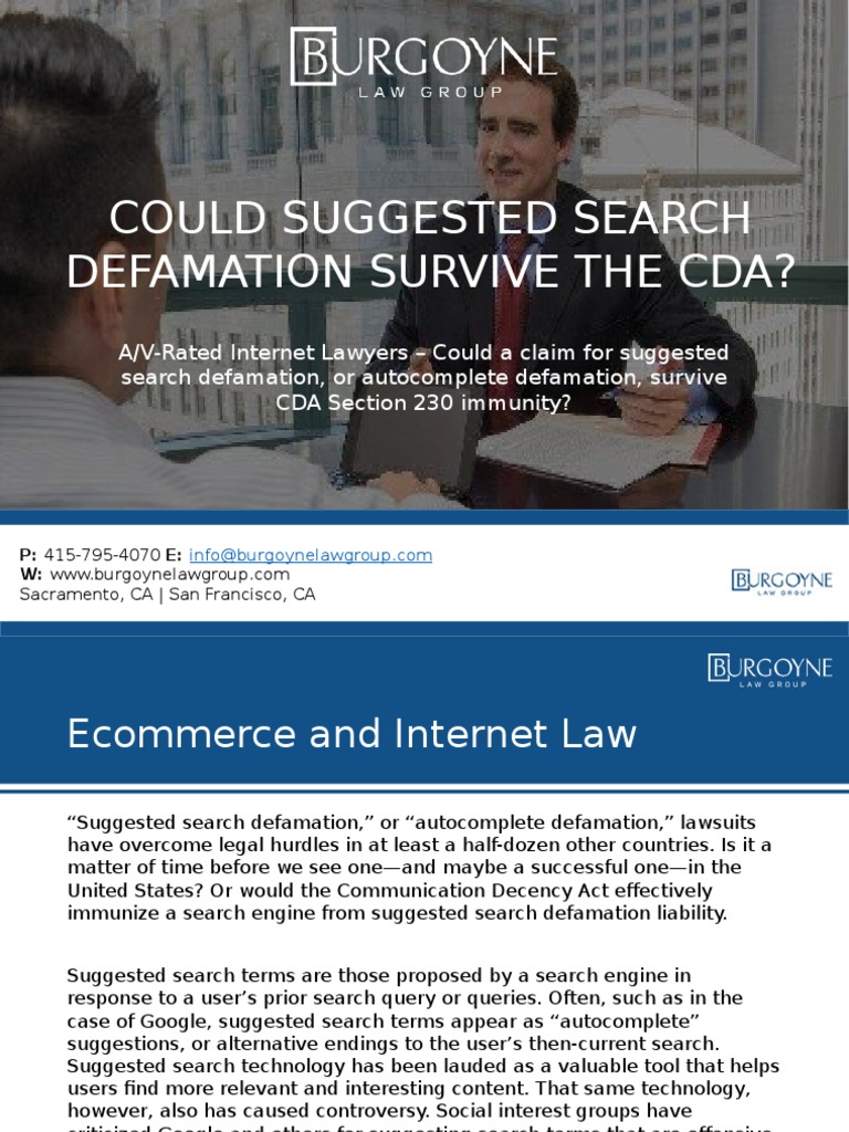 Could Suggested Search Defamation Survive The Cda PDF Defamation