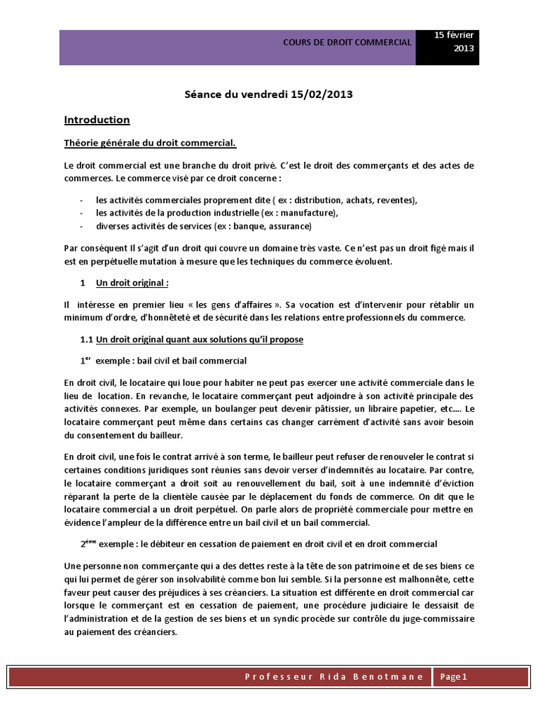 Cour De Droit Commercial Pdf