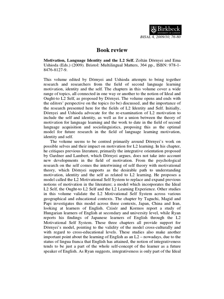 Motivation, Language Identity and The L2 Self | PDF | Self Motivation, Identity and the L2 Self