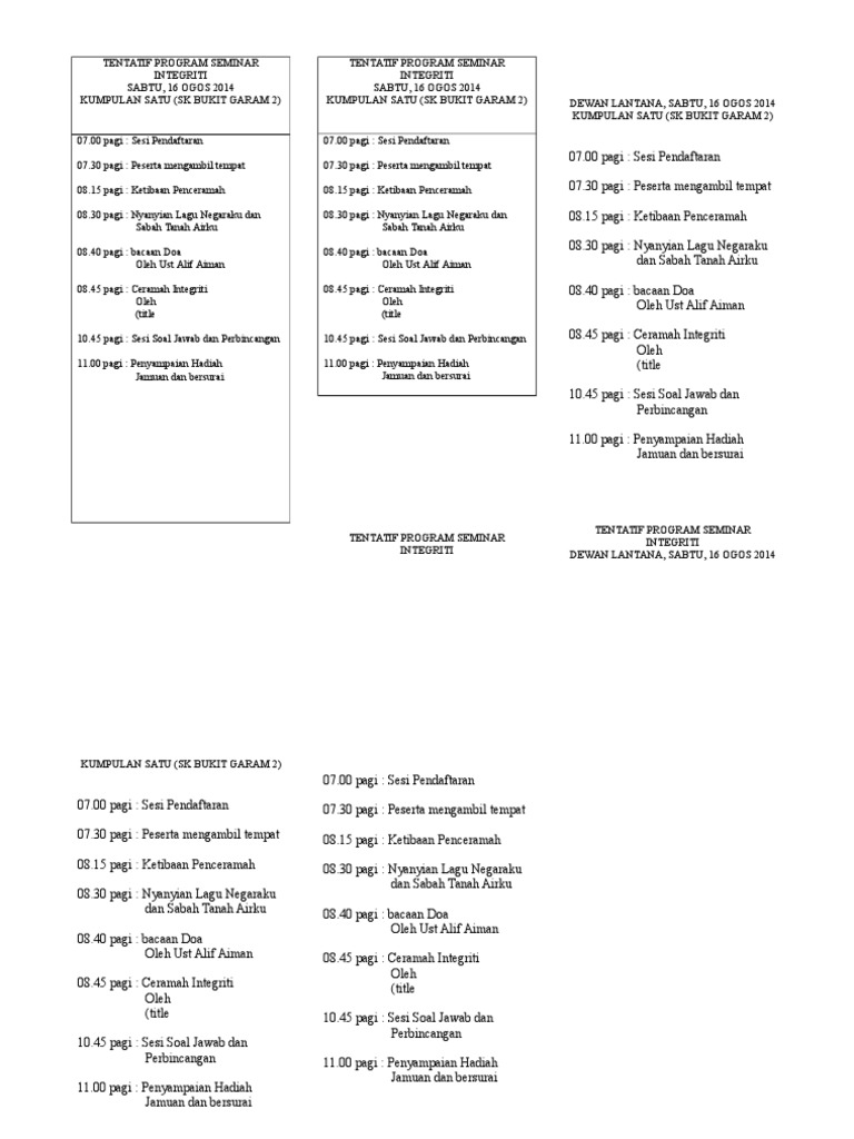 Tentatif Program Integriti | PDF