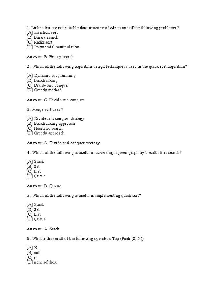Data Structures and Algorithms Quiz | PDF