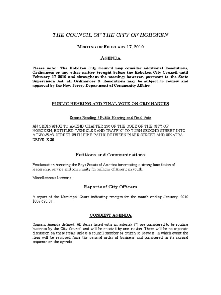 The Council of The City of Hoboken Genda PDF New Jersey Taxes