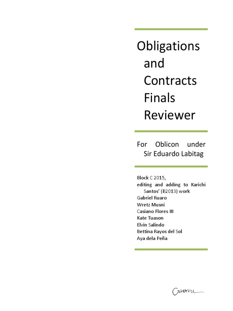 Obligations and Contracts Reviewer | PDF | Negligence | Tort