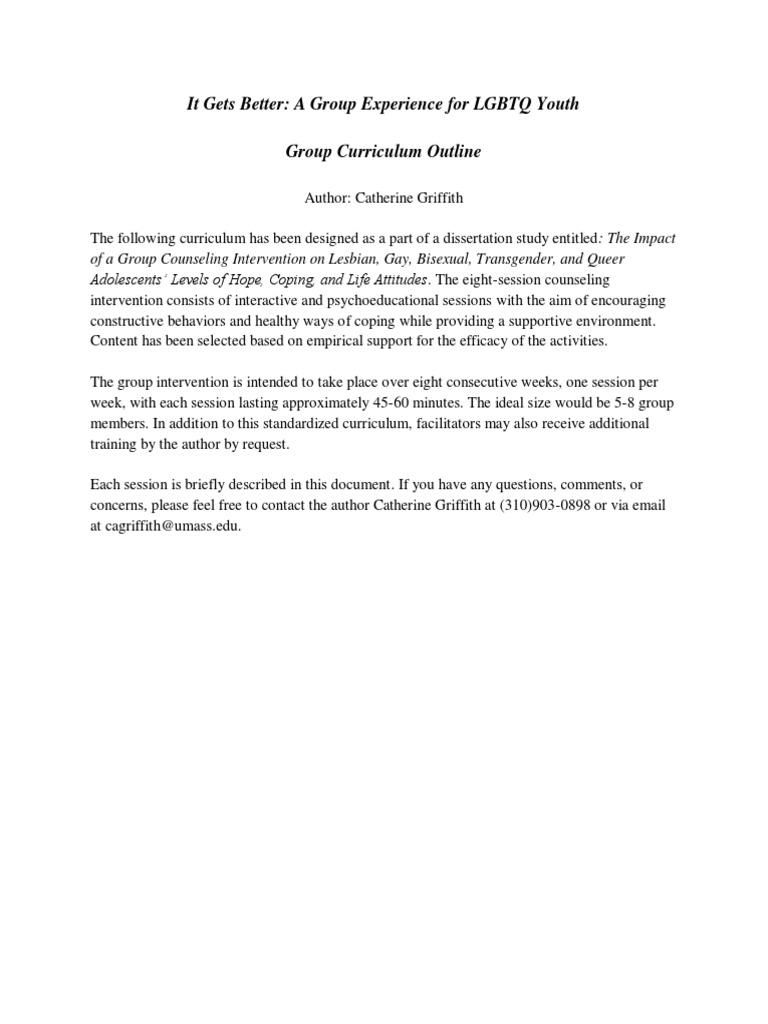 LGBTQ Youth Group Therapy Curriculum | PDF | Coping (Psychology ...