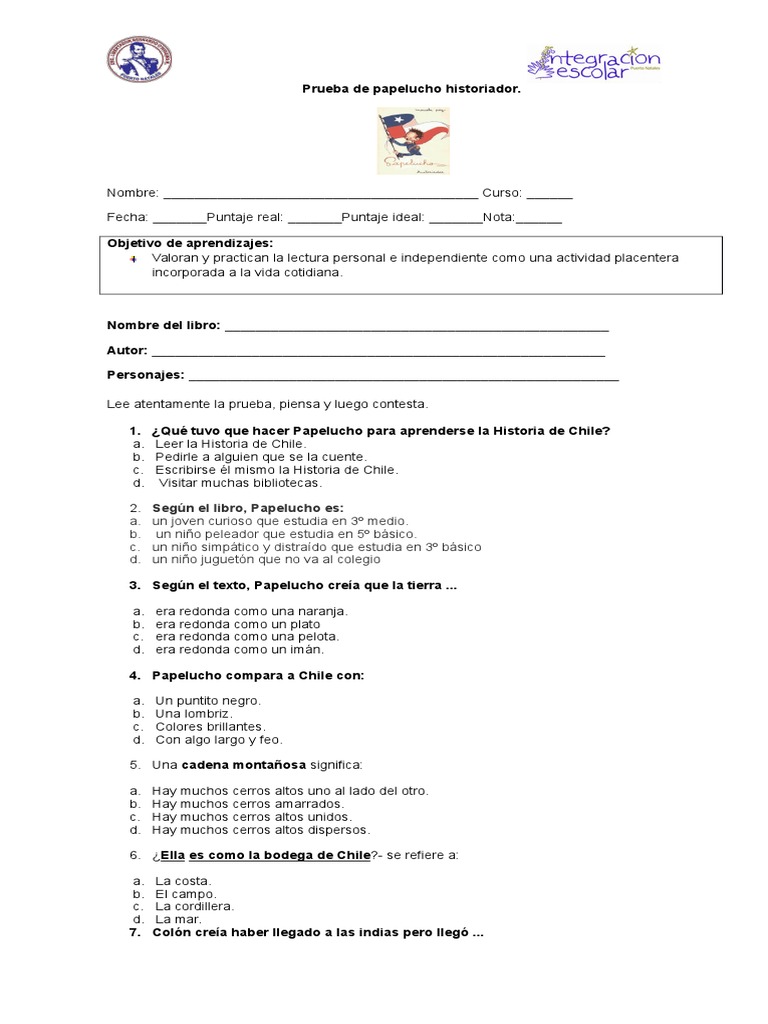 Prueba de Papelucho Historiador