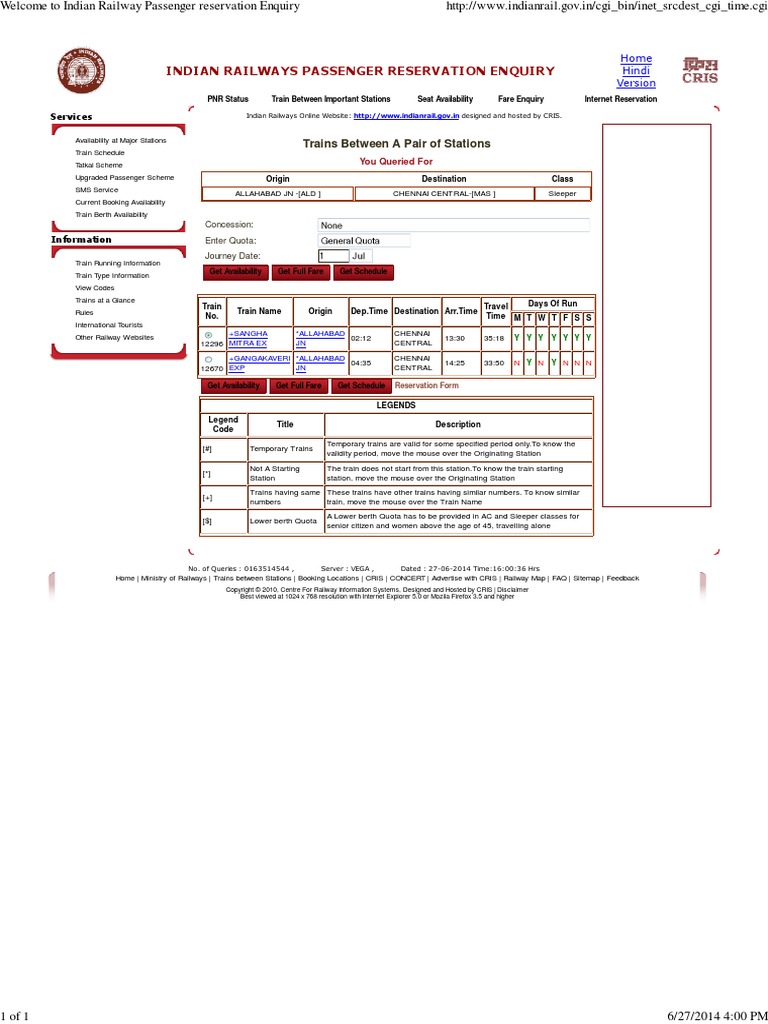 Indian Railways Passenger Reservation Enquiry Trains Between A Pair of