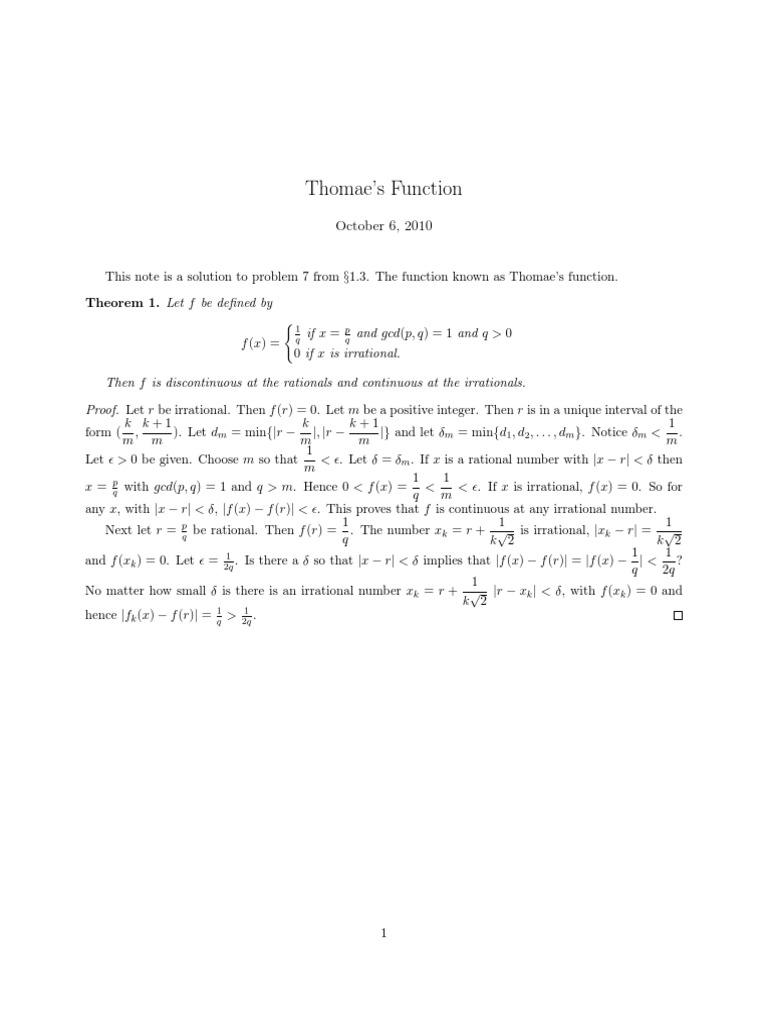 Thomae's Function: October 6, 2010 | PDF | Teaching Methods & Materials
