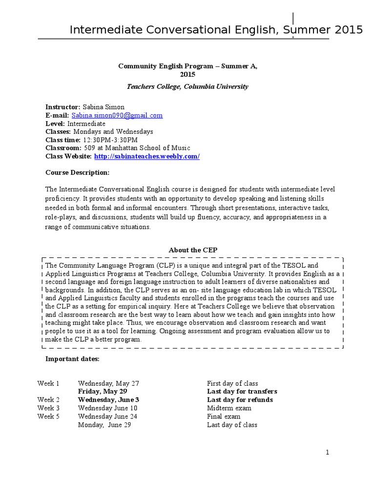 Intermediate Conversational English Course | PDF | English As A Second ...