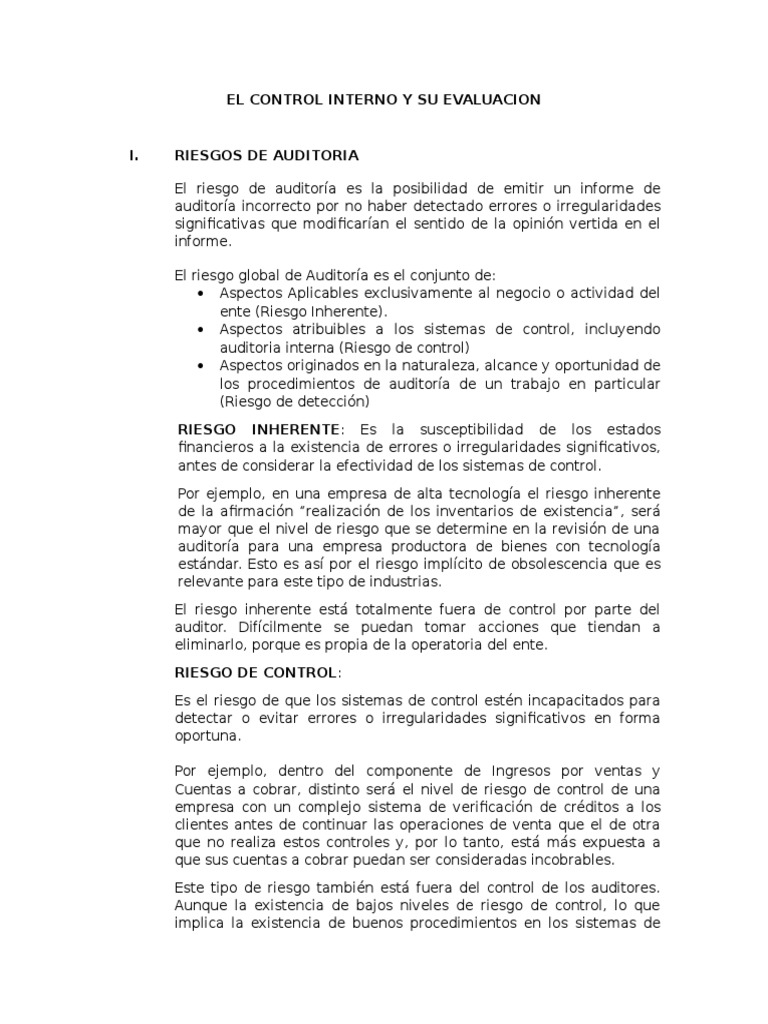 El Control Interno y Su Evaluacion 1 | PDF | Auditoría financiera ...