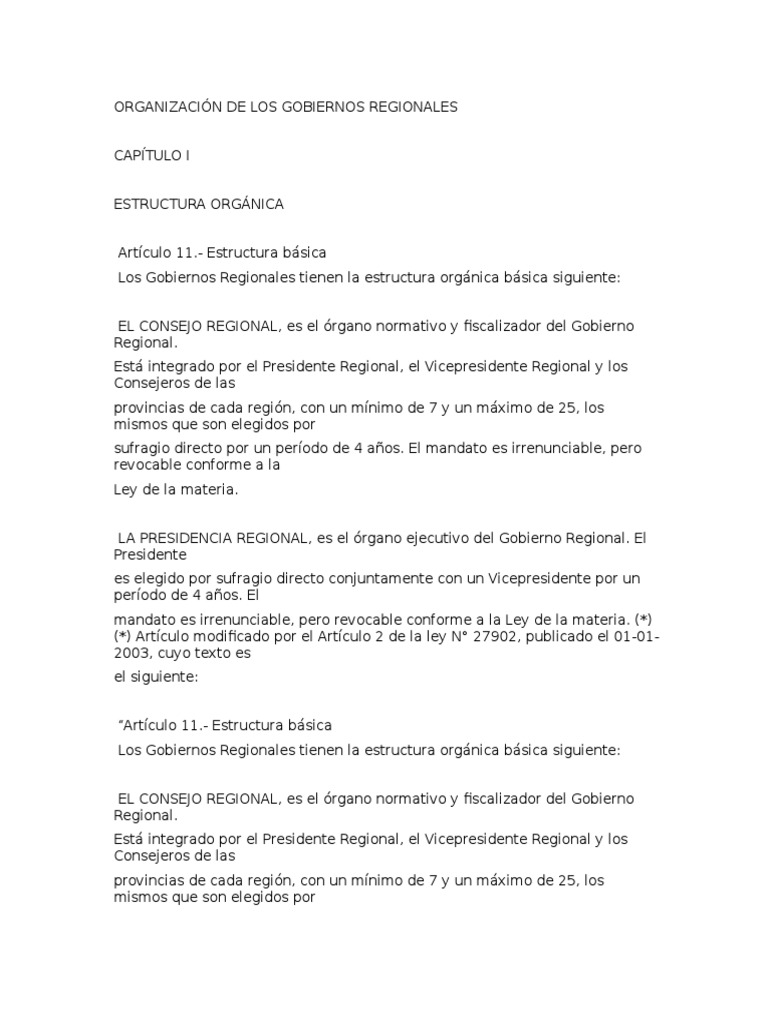 Organización de Los Gobiernos Regionales | PDF | Alcalde | Gobierno