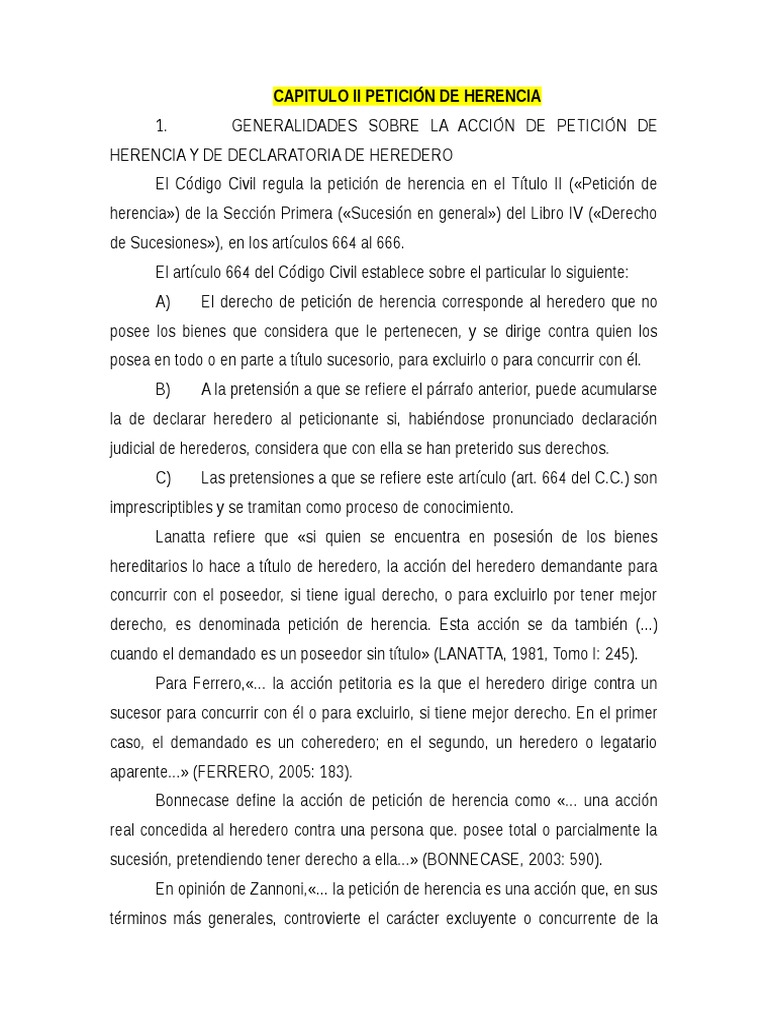 Petición de Herencia PDF Herencia Posesión (Ley)