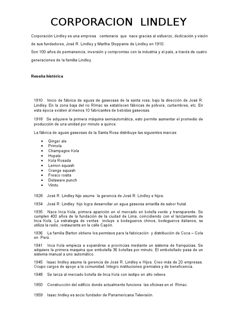 Corporacion Lindley | PDF | Coca Cola | Refresco