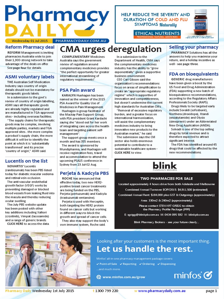 Pharmacy Daily For Wed 01 Jul 2015 - CMA Urges Deregulation, ASMI ...