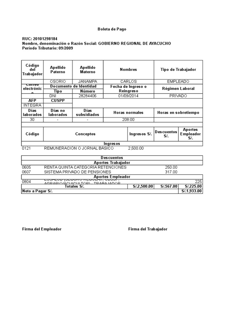 Boleta de Pagos de Remuneraciones