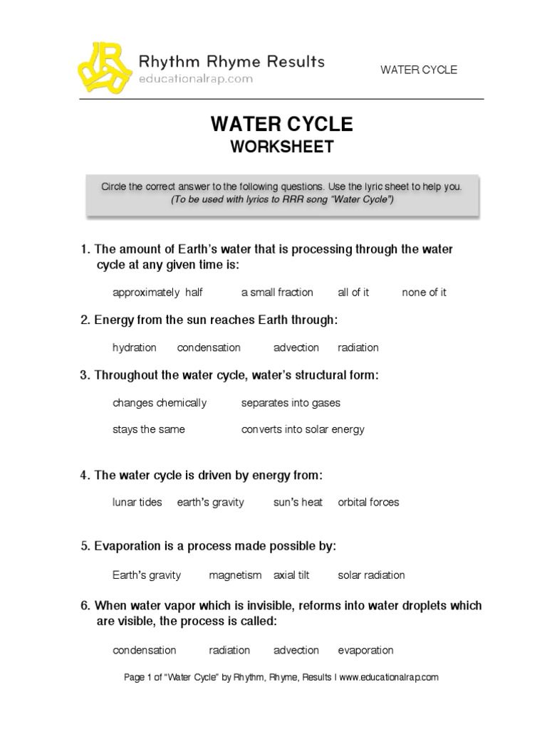Water Cycle Quiz PDF Evaporation Water Cycle