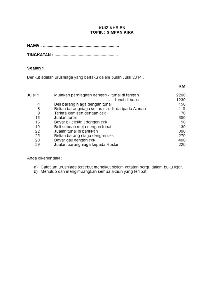 Latihan Simpan Kira Lejar Pdf