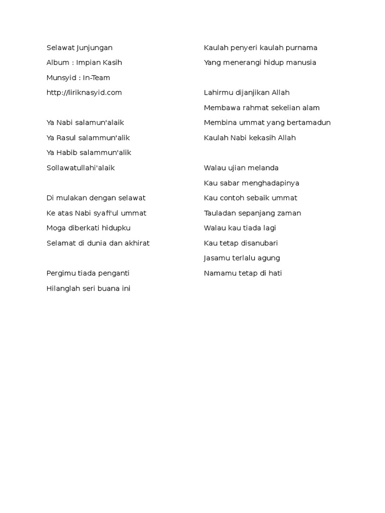 Lirik Selawat Junjungan Pdf