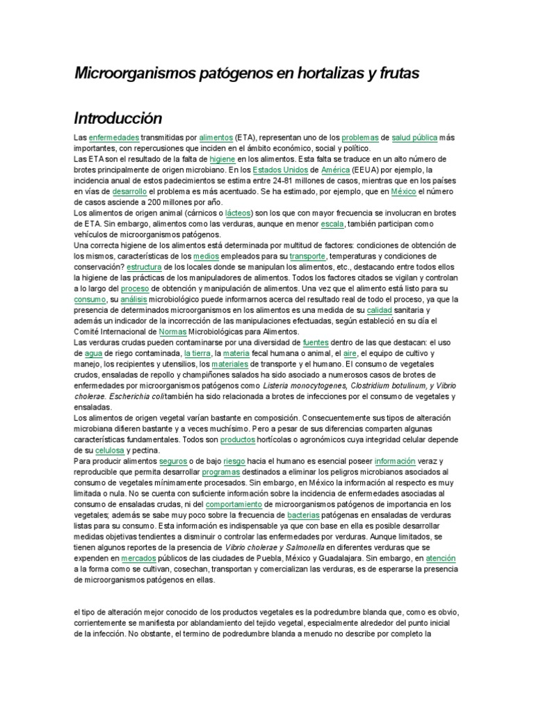 Microorganismos patógenos en hortalizas | PDF | Microorganismo | Alimentos