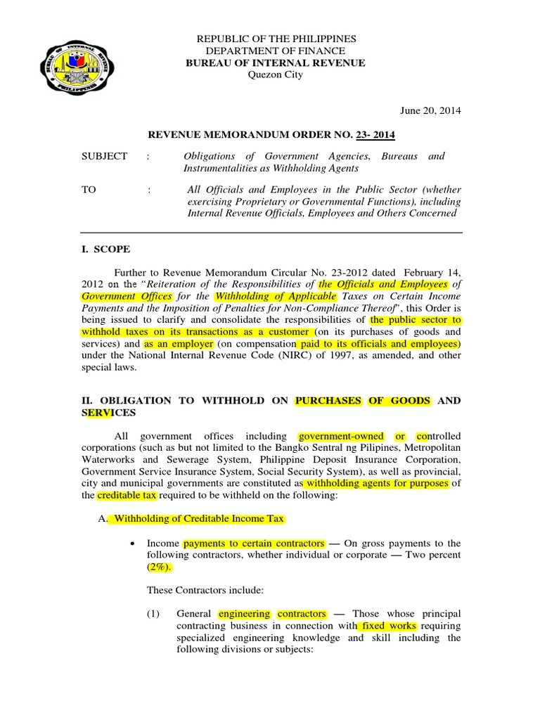 Bir Memo For Official Receipts