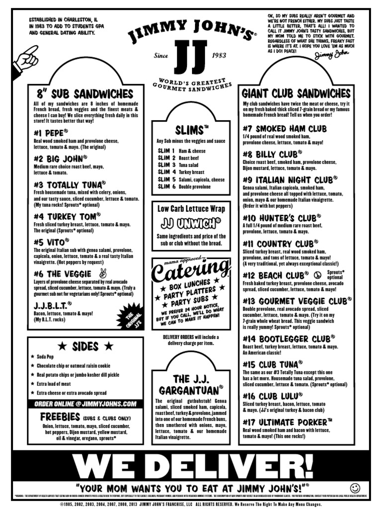 Jimmy John's Menu | PDF | Turkey Meat | Pickled Cucumber