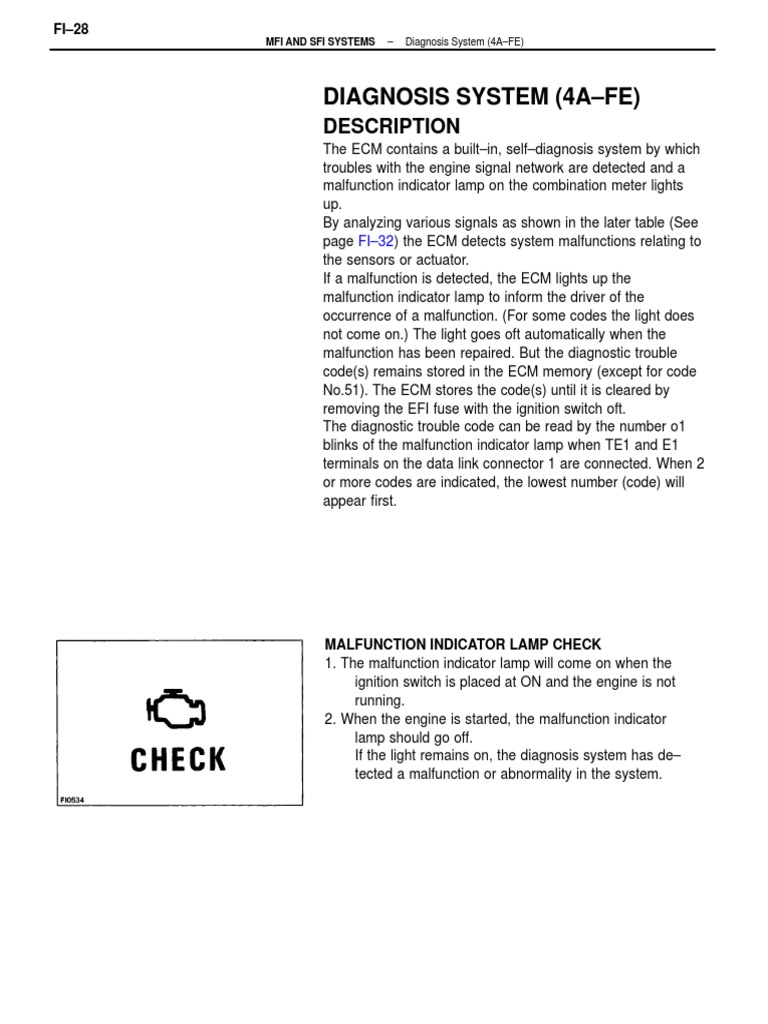 4AFE Diagnostic Trouble Codes Guide | PDF | Fuel Injection | Throttle
