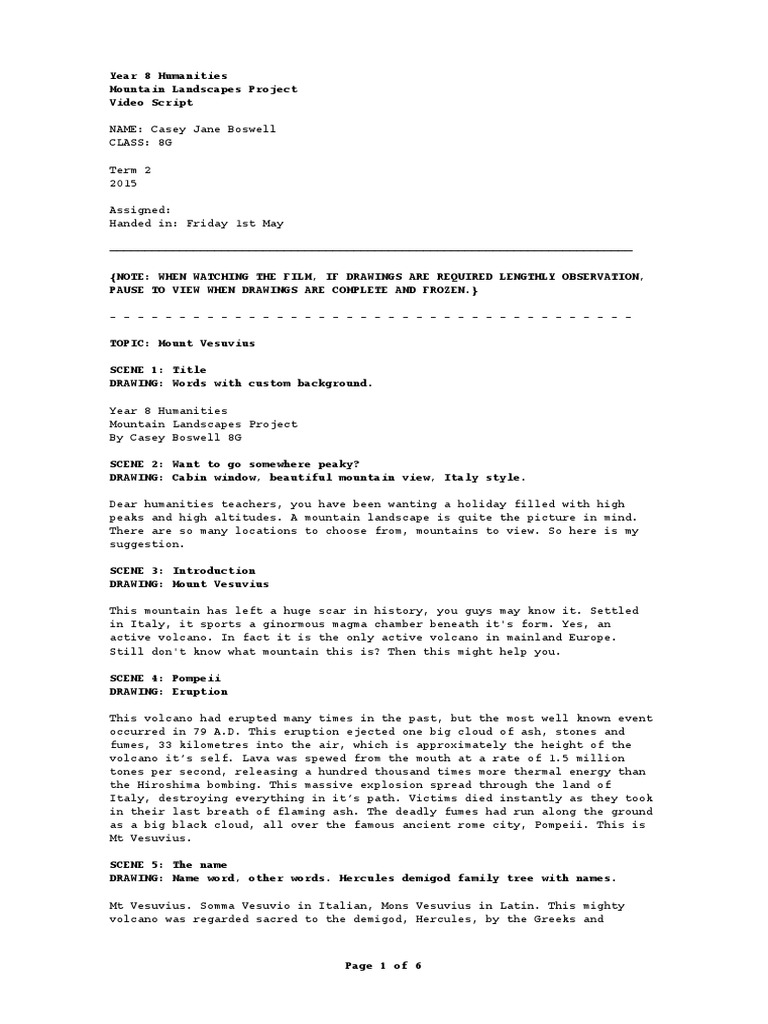 MT Vesuvius Video Script | PDF | Volcano | Mount Vesuvius