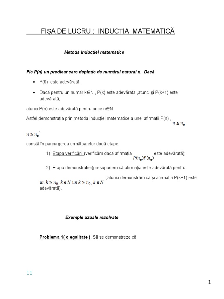 Inductia Matematica Fisa de Lucru | PDF