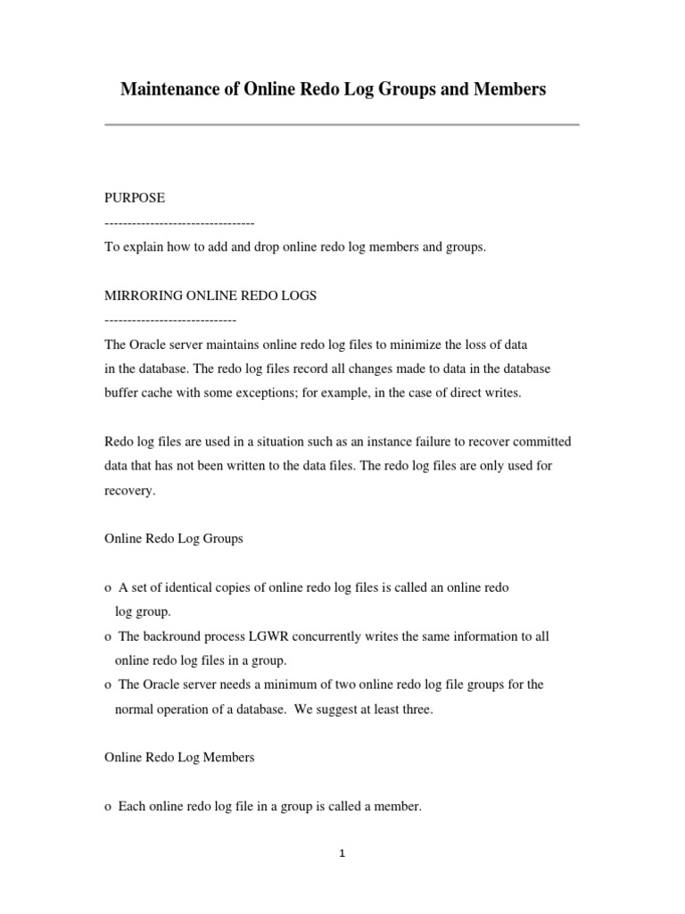 Maintenance of Online Redo Log Groups and Members PDF | PDF | Oracle ...