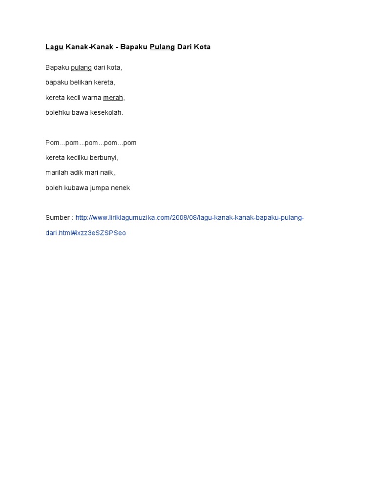 Lirik Lagu Bapaku Pulang Pdf