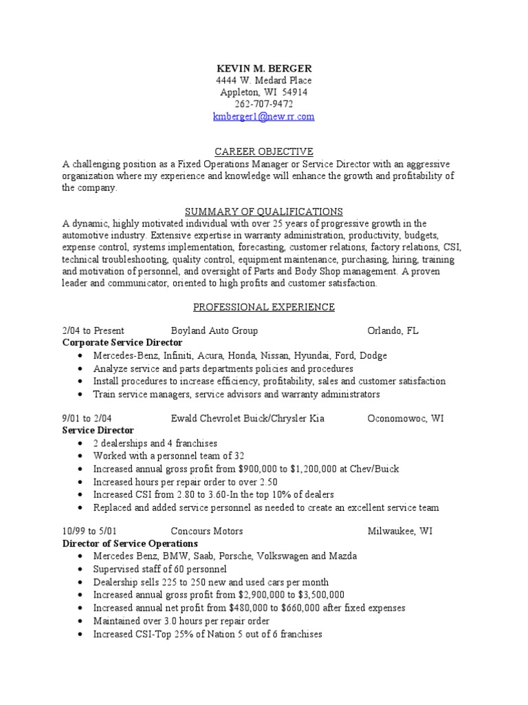 Resume of kmberger1 Chrysler Car Dealership