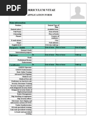 Cv Form For Seaman Ships Sailor
