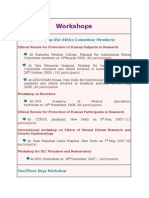 Workshops: One Day Workshop (For Ethics Committee Members)