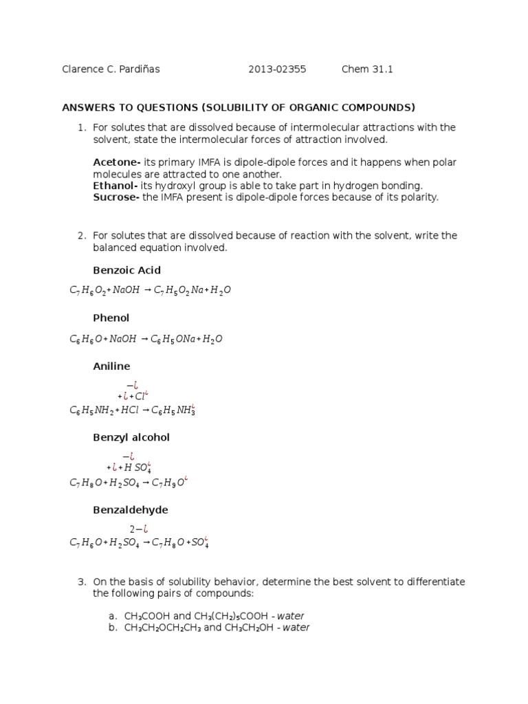 Organic Solubility Study Guide | PDF | Language Arts & Discipline