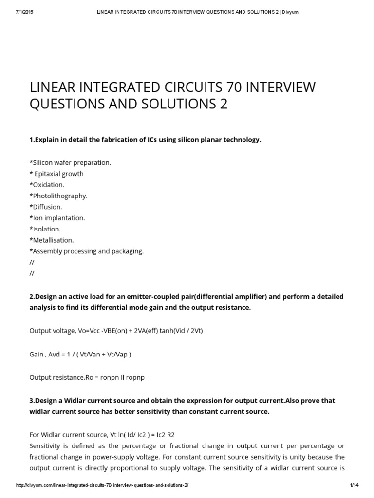 Linear Integrated Circuits 70 Interview Questions and Solutions 2