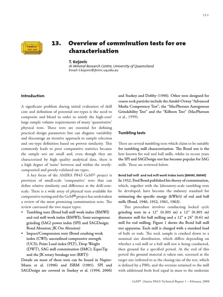 MAV Comminution Tests | PDF | Mill (Grinding) | Wear