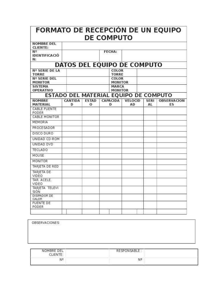 Formato de Recepción de Un Equipo de Computo | PDF