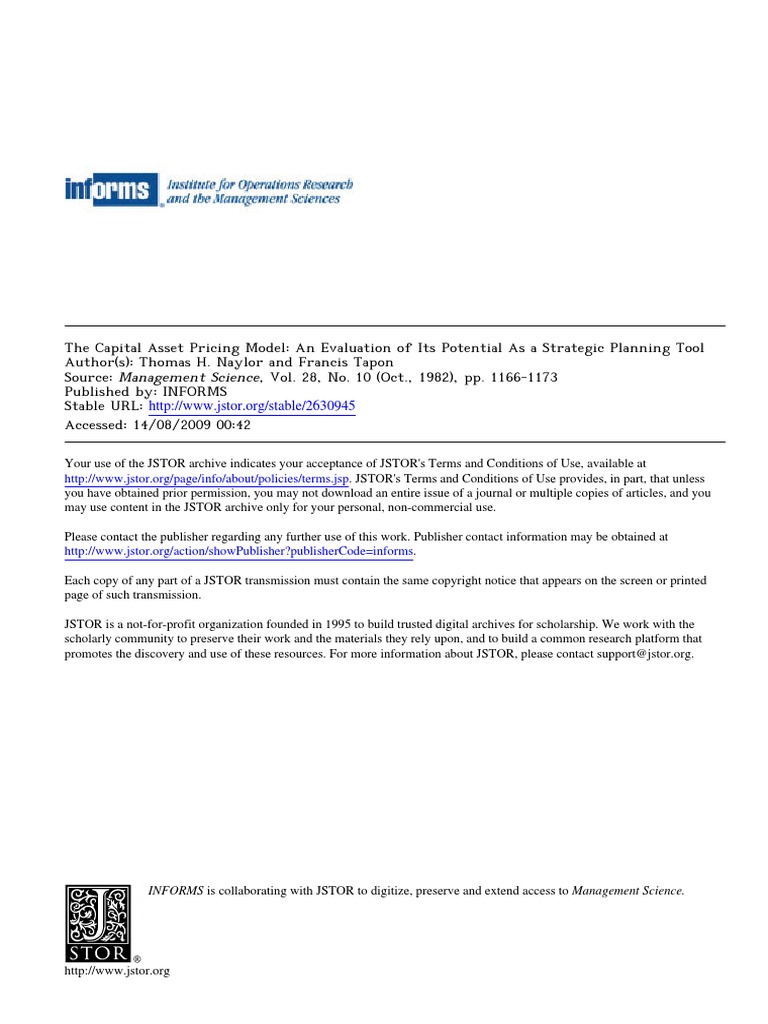 Naylor The Capital Assets PDF Capital Asset Pricing Model